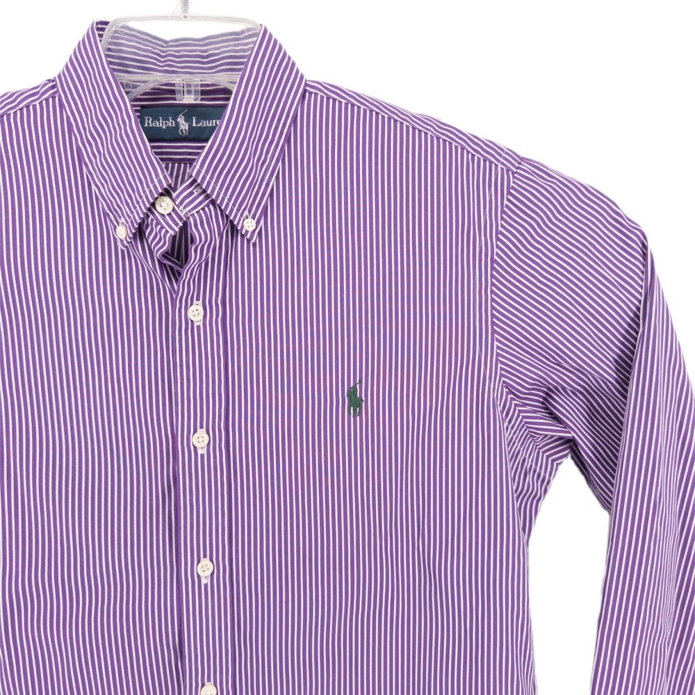 Vintage Polo Ralph Lauren Mens M Button Down Purple Striped Long Sleeve Shirt